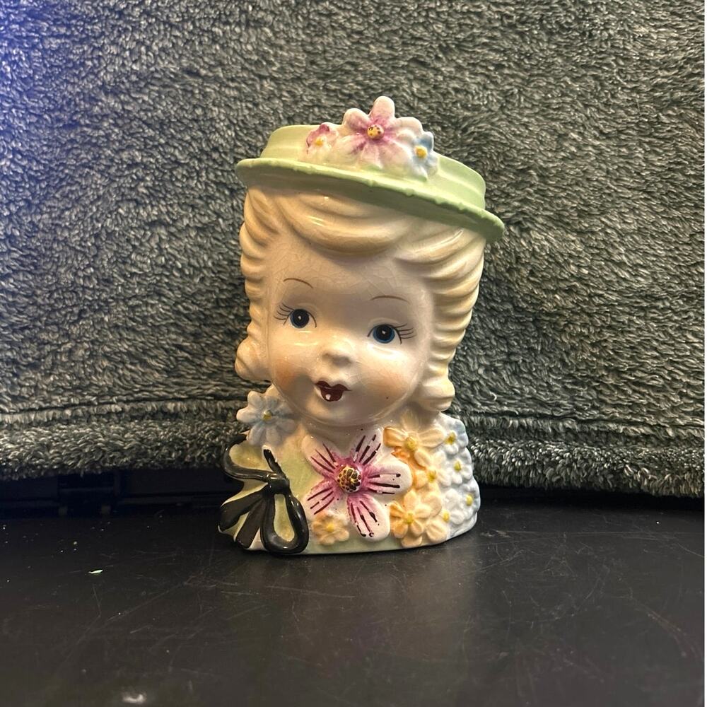 The Girl In The Hat Mid-Century Ceramic Head Vase Made in Japan